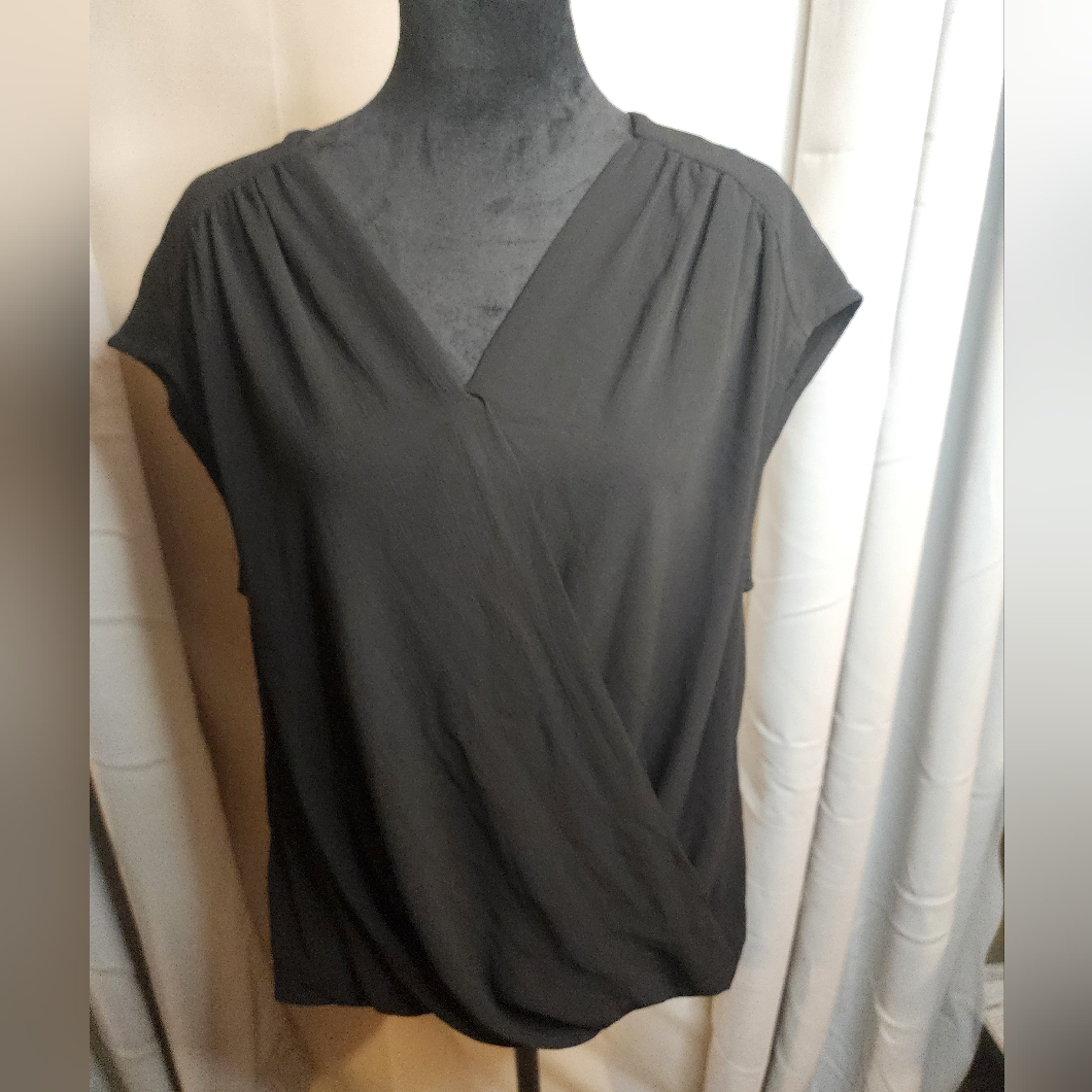 She + Sky Black Faux Wrap Blouse